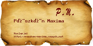 Pászkán Maxima névjegykártya